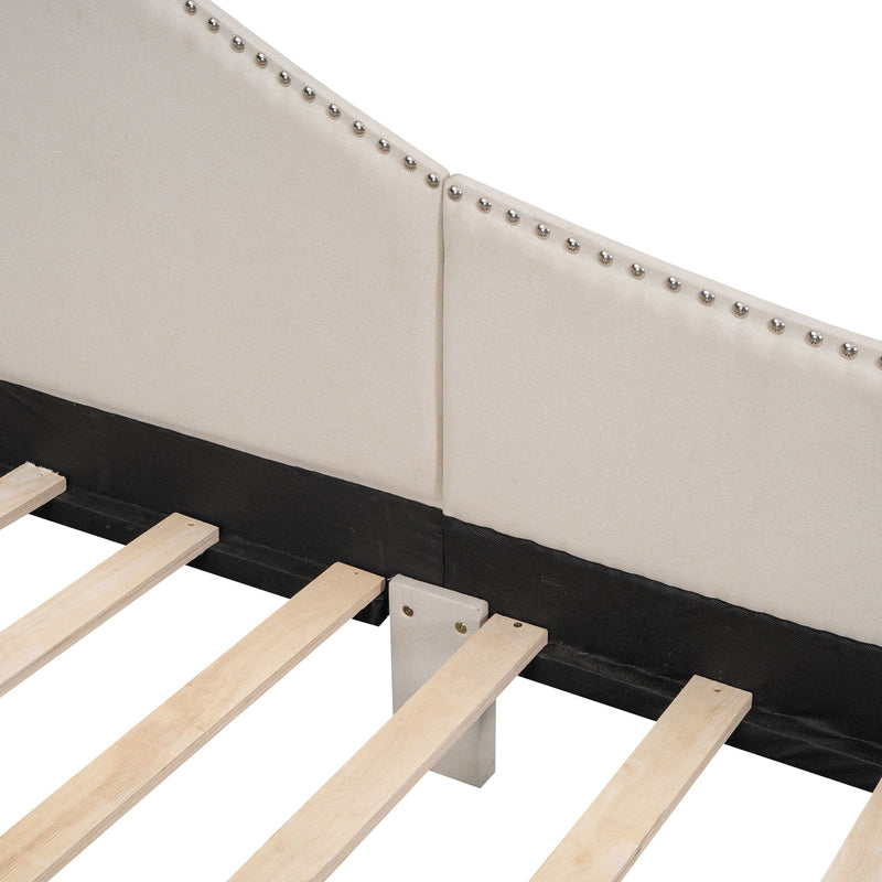 Upholstered Daybed With Headboard And Armrest, Support Legs