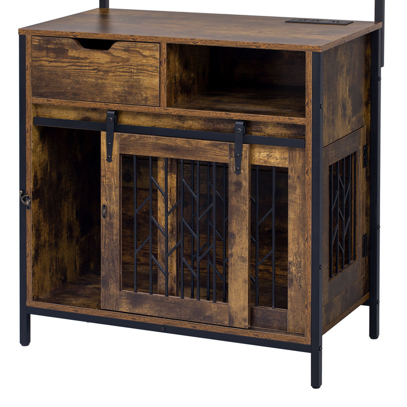 Furniture Style 2 In 1 Pet Friendly Dog Crate Composite Desk Hutch - Rustic Brown