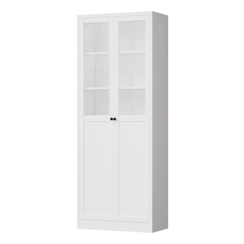 Tall Metal Kitchen Pantry Cabinet With Adjustable Shelves And Silent Magnetic Doors - White