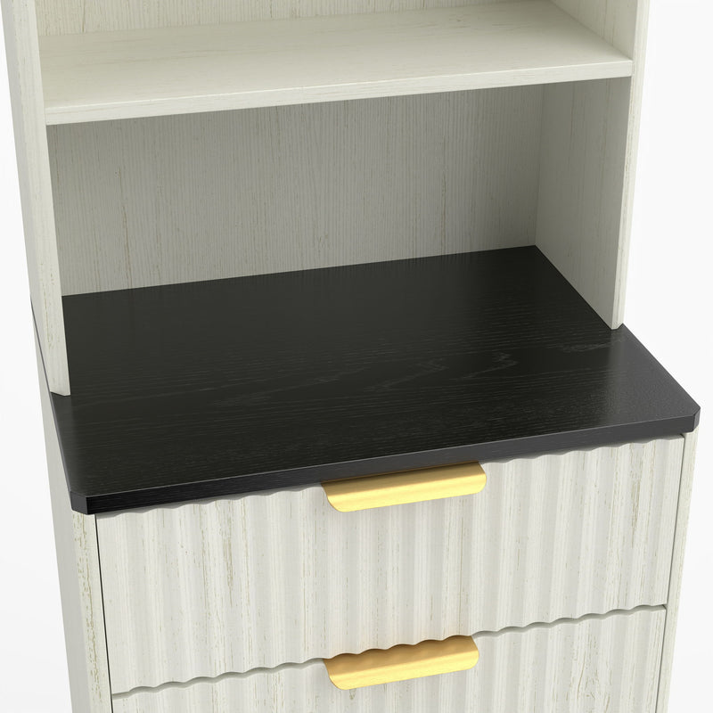 Tall Narrow Fluted Storage Cabinet With Trash Bin Compartment For Kitchen (Trash Can Not Included)
