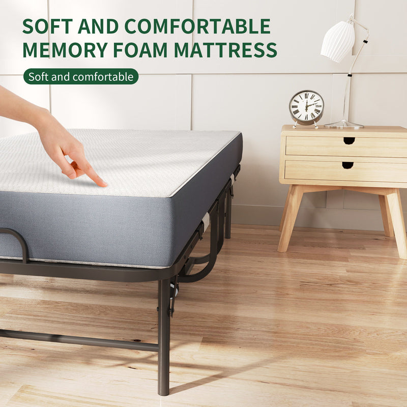 Twin Folding Bed With Memory Foam Mattress Portable Rollaway Bed Sturdy Metal Frame - Brushed Nickel