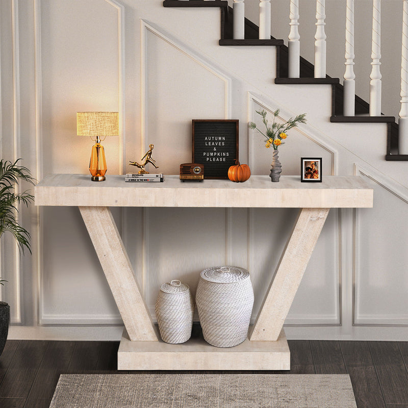 Vintage Distressed Wood Entryway Bench With 2 Tier Storage Cabinet