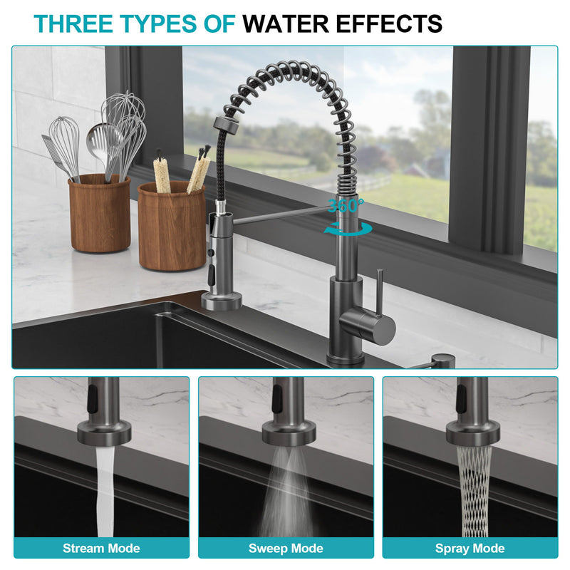 Drop In Workstation Sink Topmount Single Bowl With Pull Out Faucet And Soap Dispenser - Gunmetal Black