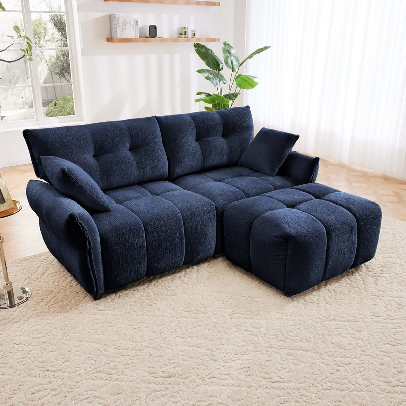 Sofa Set With Ottoman And Pillows, Textured, High Resilience Cushions
