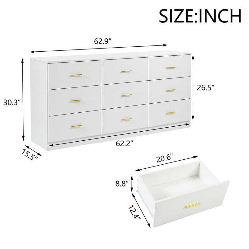 9 Drawer Dresser, Ample Storage For Bedroom