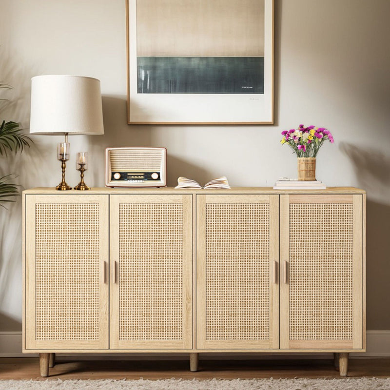 Elegant And Functional 4 Door Rattan Decorative Storage Cabinet