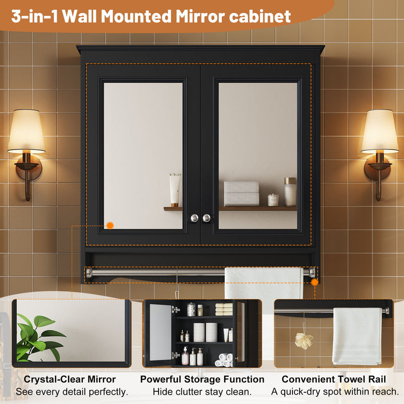 Modern Wall-Mounted Mirror Cabinet With Adjustable Shelves, Soft-Close Doors, High-Definition Mirror