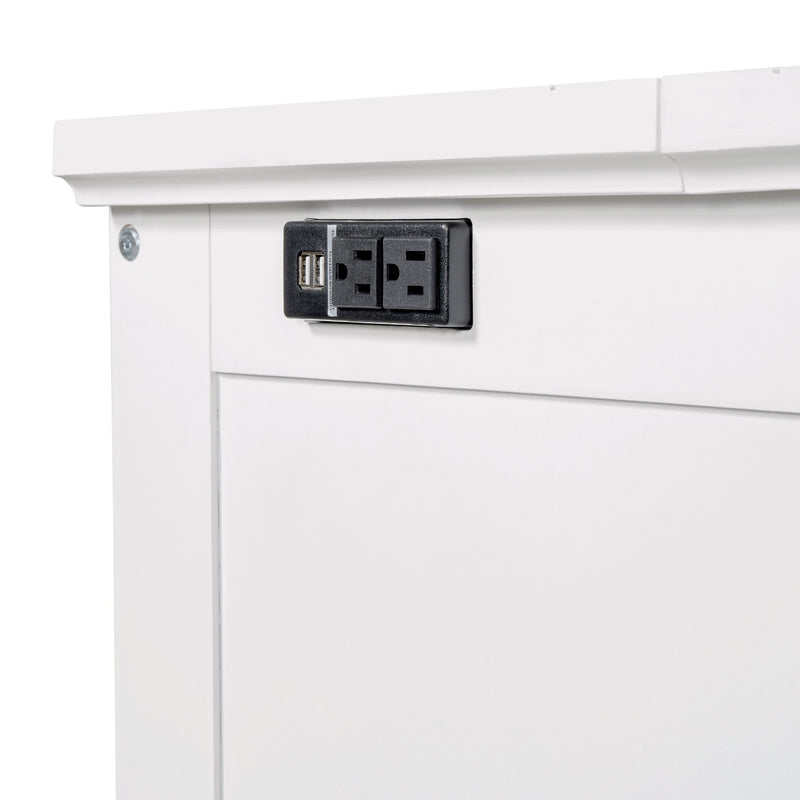 Full Solid Pine Murphy Bed Chest Cube Cabinet Bed With Charging Station And Large Storage Drawer For Home Office Or Small Room - White