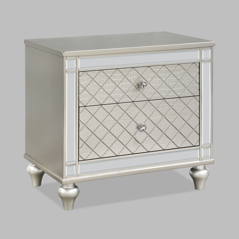 2 Drawer Nightstand With Diamond Patterned Fronts - Silver
