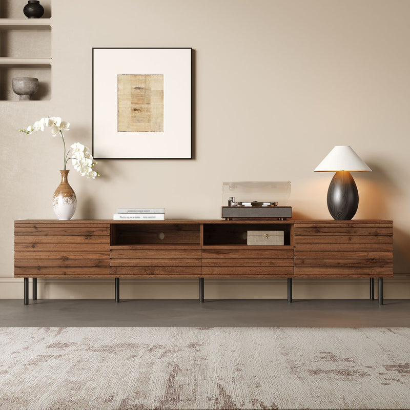 TV Stand For TVs Up To 85" With Closed Storage, Soft Closing Hinges - Walnut