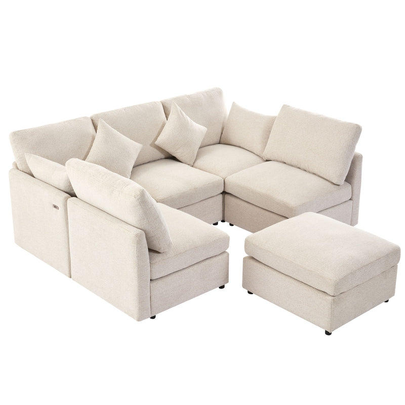 Sectional Sofa Modular U-Shaped With Ottoman & USB Ports