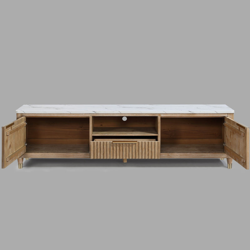 Fluted TV Stand With Accents - Natural Wood / White