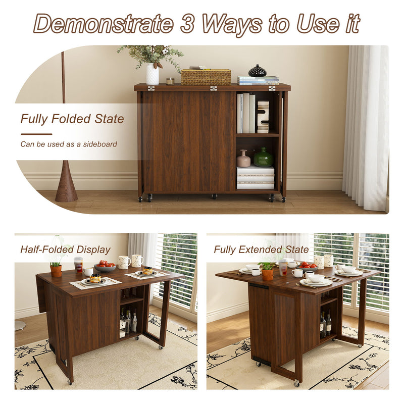 3 In 1 Foldable Side Table With 4 Storage Shelves