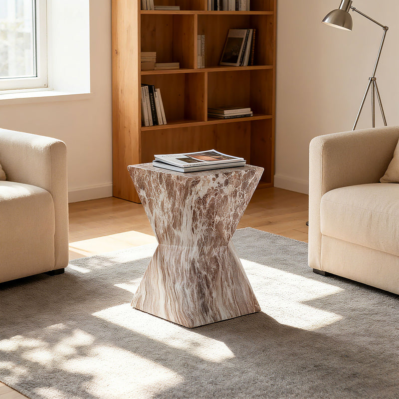 Round Outdoor Geometric End Table - Marble