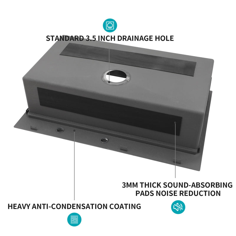33" Drop In Kitchen Sink With Ledge Workstation, 16 Gauge Stainless Steel - Gunmetal Black