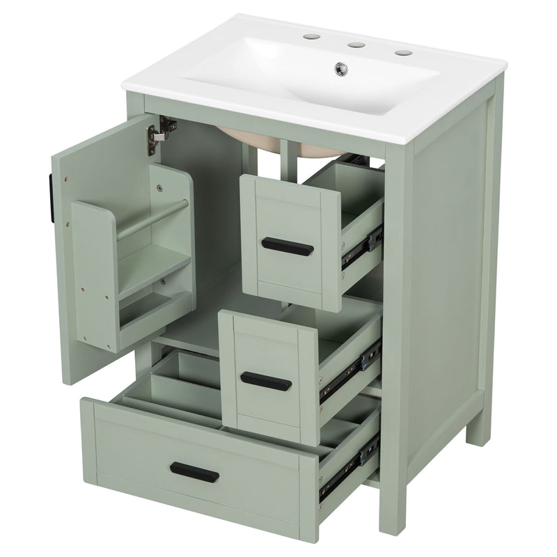 Bathroom Vanity With Sink, Soft-Close Doors, Double-Layer Shelf And 3 Drawers