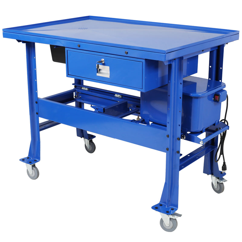 Mobile Tear Down Table With 3.5 Gallon Part Washer And 110V Pump - Blue