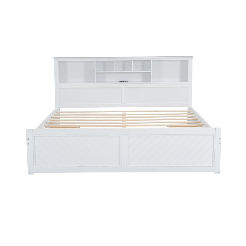 Platform Bed With Multi Storage Headboard, USB And Drawers