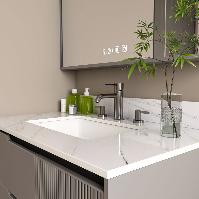 Bianco Carrara Venato Elegant Marble Vanity Top, Bathroom Vanity With Undermount Sink, Sintered Stone