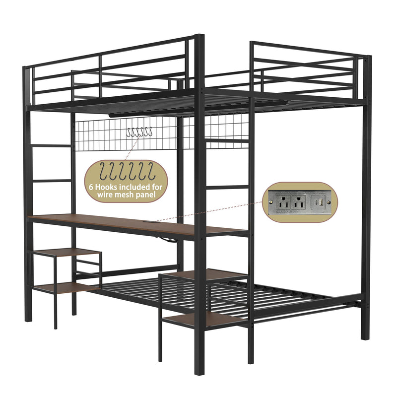 Ethan - Bunk Bed With Desk, Charging Station, Storage Shelves