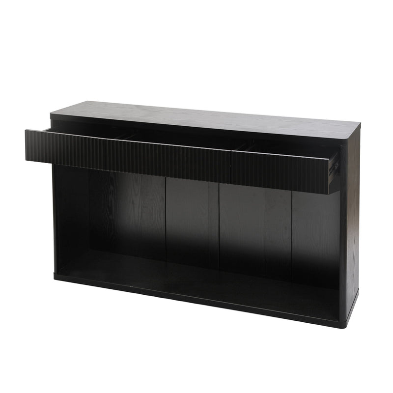 Fluted Console Table With 3 Drawers, Long Sofa Table Behind Couch For Living Room - Black