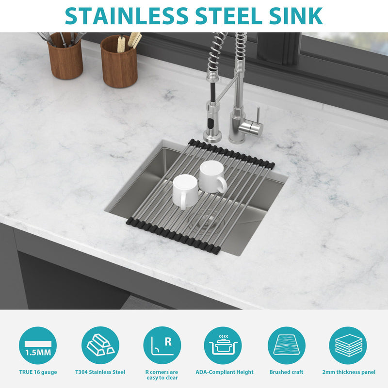 Modern Undermount Stainless Steel Kitchen Sink 16 Gauge, Deep Single Bowl