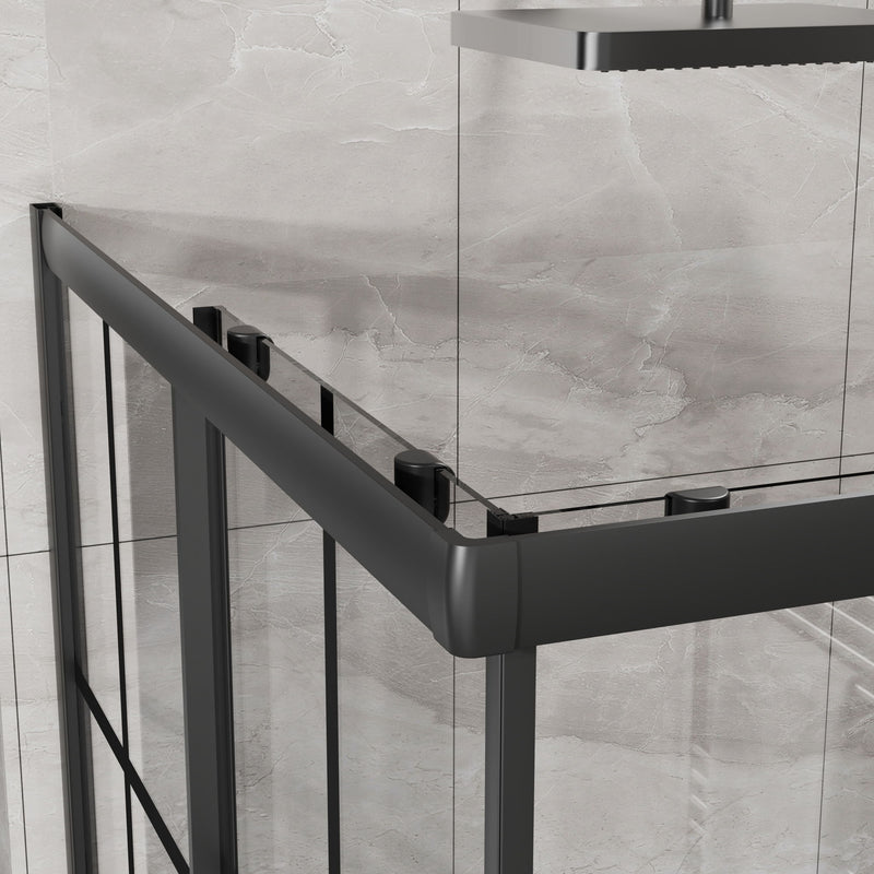 Corner Shower Enclosure Double Sliding Door & Shower Base - Matte Black