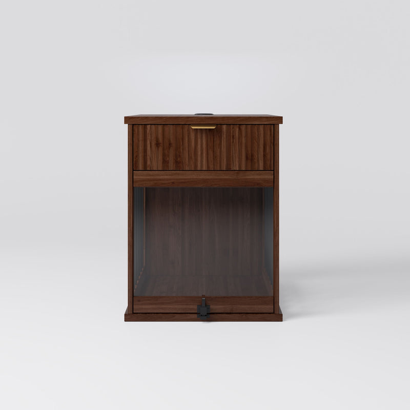 Dog Crate End Table With Charging Station - Antique Brown