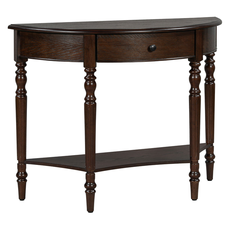 Half Moon Console Table With Drawer & Shelf
