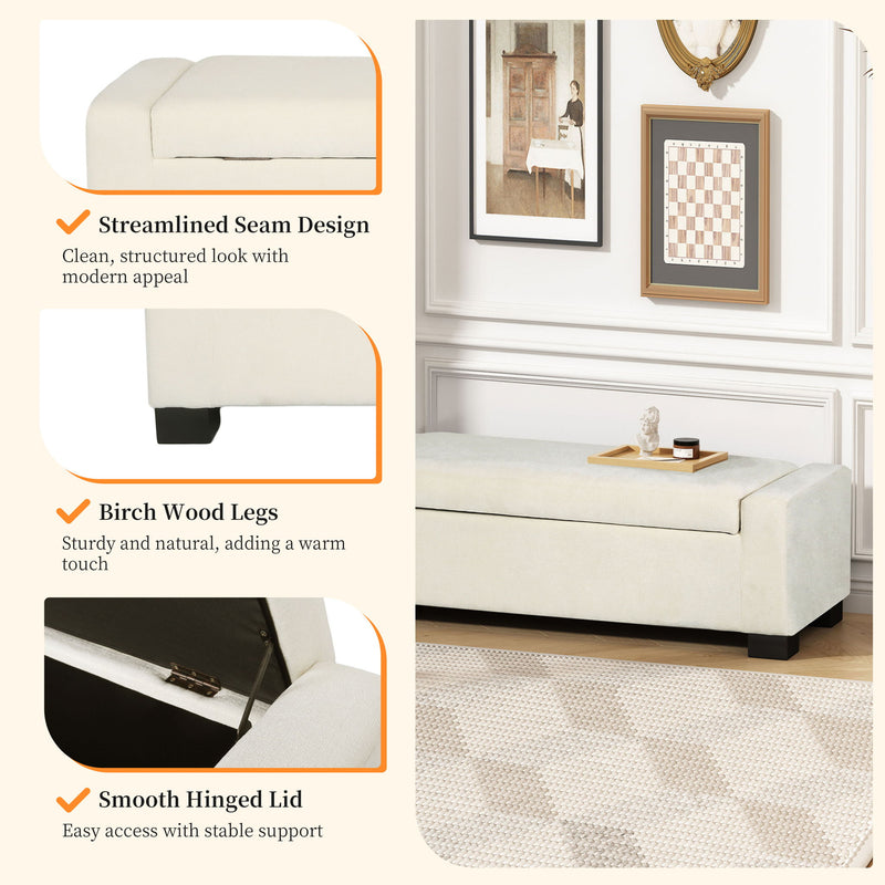 Textured Fabric Ottoman Bench With Hinged Lid