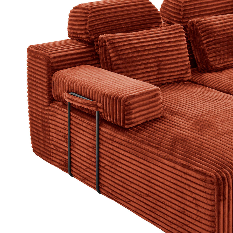 Sectional Sleeper Sofa & Storage Pockets, Modular Couch With Throw Pillows For Living Room