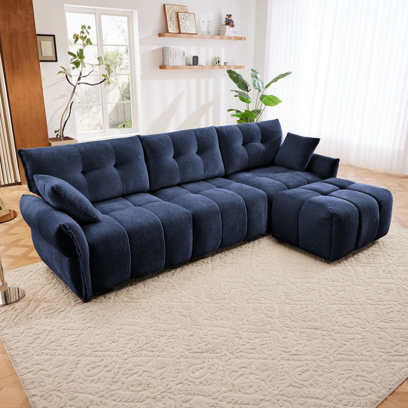 Sofa Set With Ottoman And Pillows, Textured, High Resilience Cushions