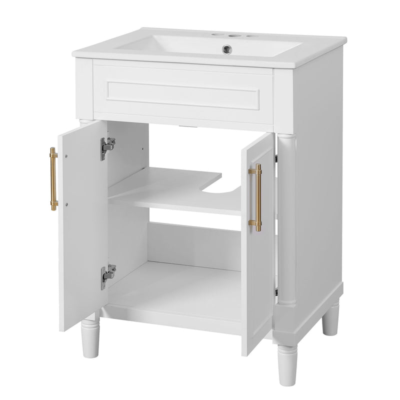 Bathroom Vanity With Integrated Sink, 2 Door Cabinet, Single Sink For Small To Medium Bathrooms
