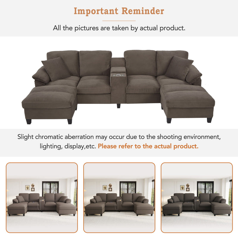 Modern U - Shaped Sectional Sofa With Storage Ottomans, USB Ports, And Cup Holders