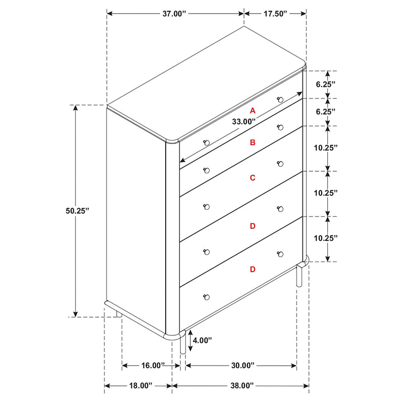 Stevie - Rectangular 5 Drawer Chest - Sand