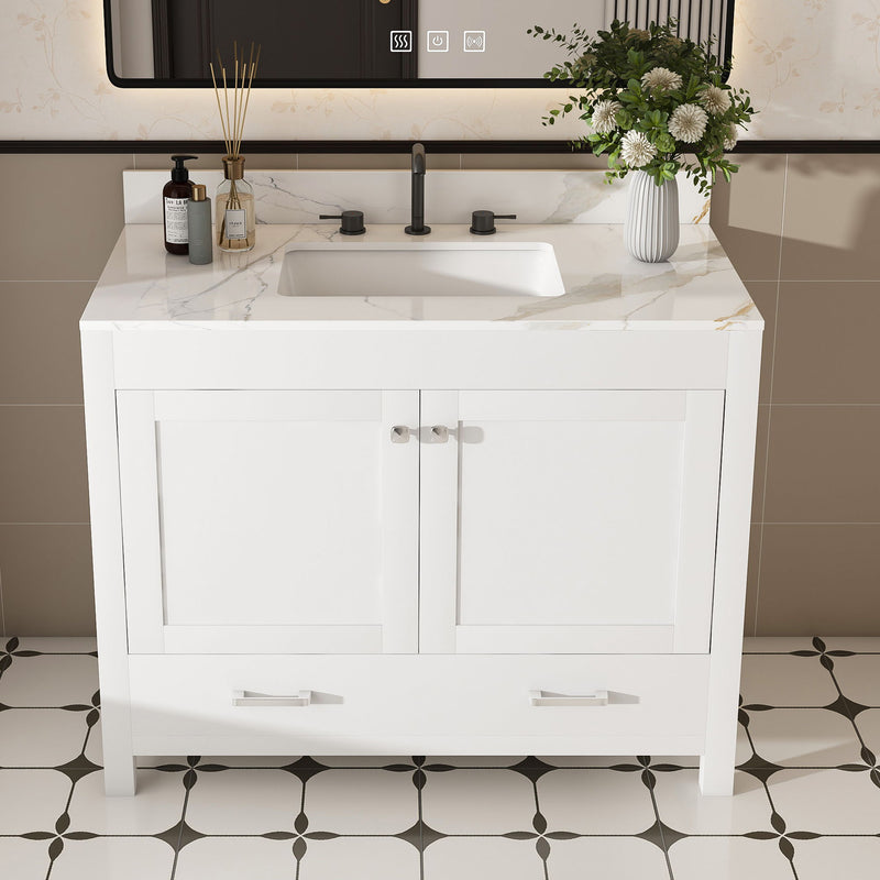 43" Bathroom Vanity, Multi Functional Cabinet With Doors And Drawer - White