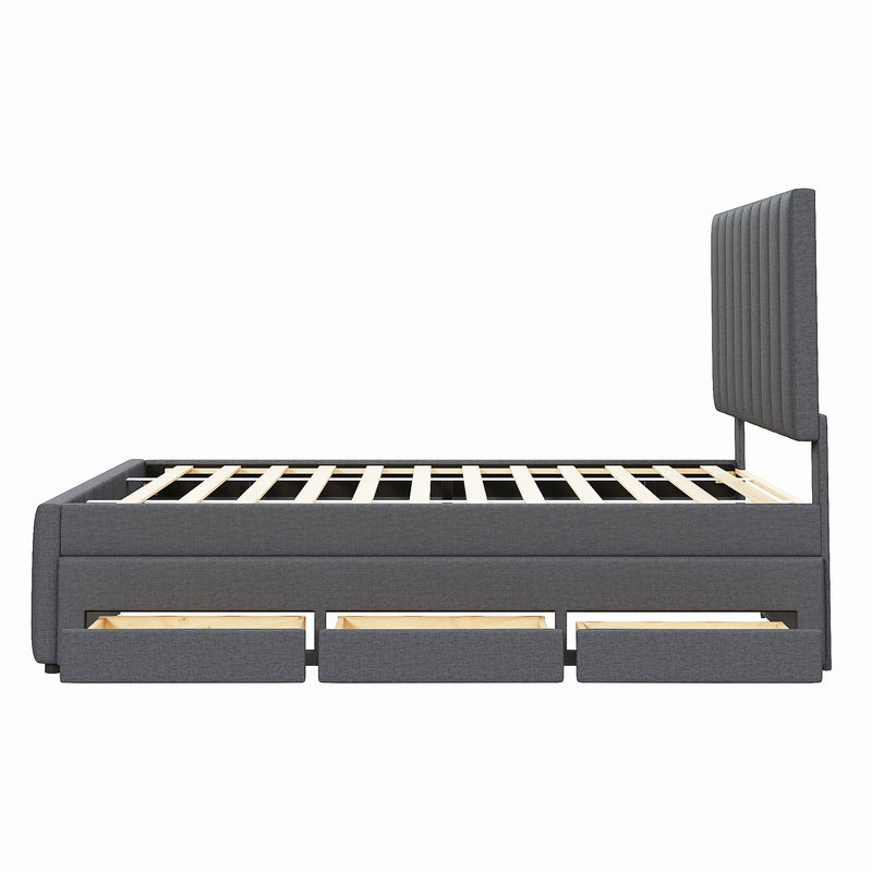 Upholstered Platform Bed With Twin Size Trundle And 3 Drawers