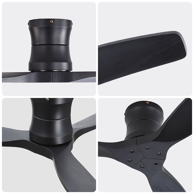 52" Ceiling Fan, No Light Flush Mount Low Profile 3 Blades With Remote Control