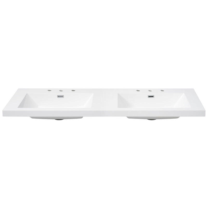 Vanity Top With Undermount Rectangular Double Sinks, Faucet Holes - White