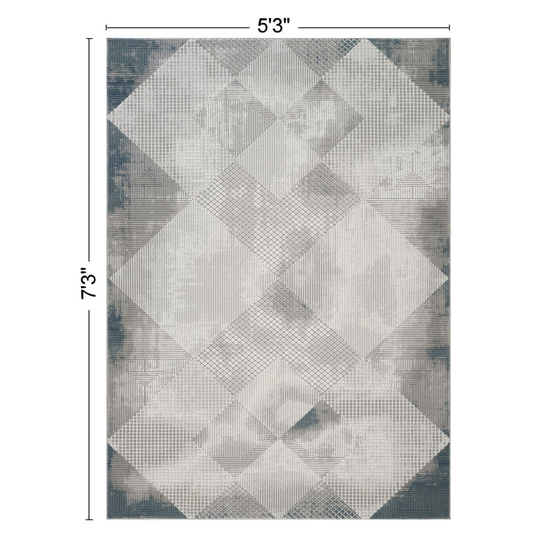 Geometrix - 5'3" X 7'3" Area Rug & Geometric, 3D Effect - Ivory / Gray - Polyester