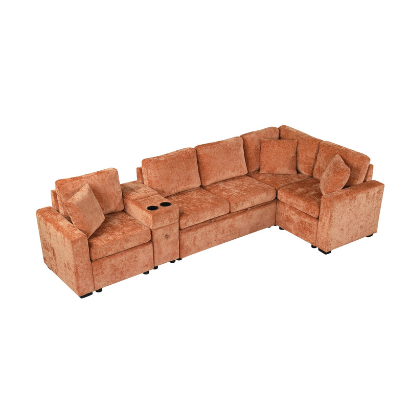 Modular L-Shaped Sectional Sofa Bed With Pull-Out Sleeper, Cup Holders, And Storage