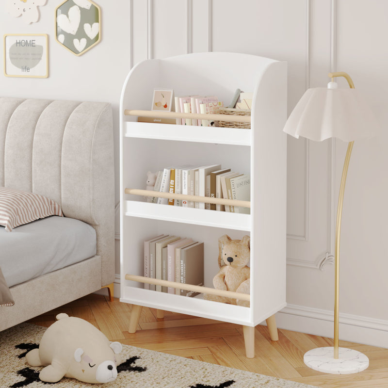 Bookshelf 3 Tier Book Organizer With Toy Storage - White