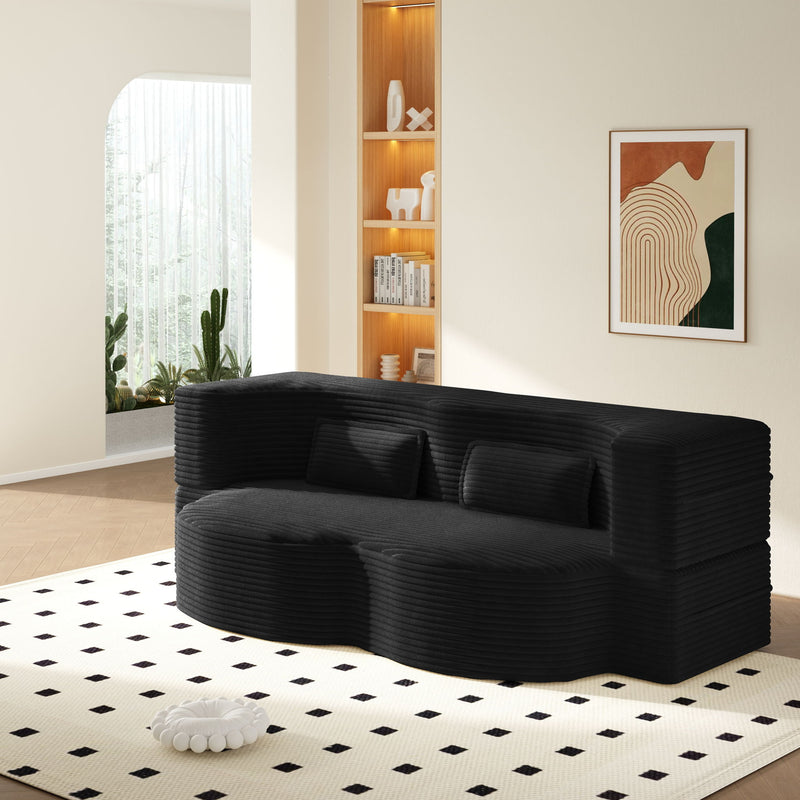 Modern Floor Sofa With 2 Pillows, Convertible Twin Size Folding Mattress For Living Room