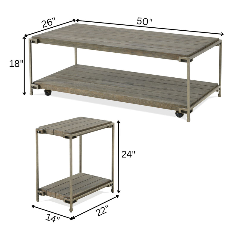 Corbeta - 3 Piece Metal Frame Wood Living Room Coffee Table And 2 Chairside Tables Set, Aged Graphite - Brown