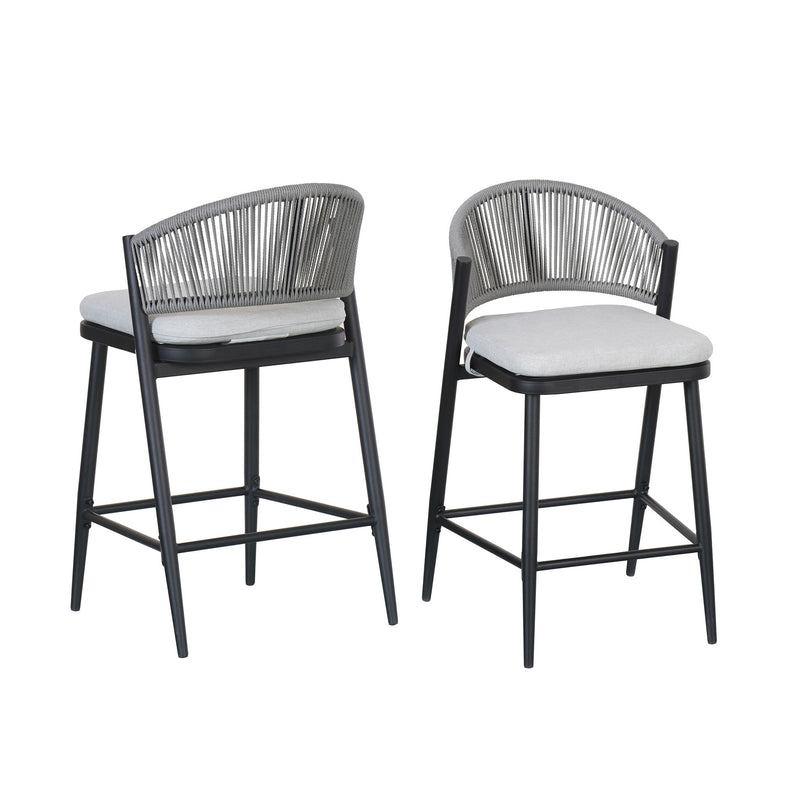Outdoor 26" Counter Height Metal Frame Counter Stools With Scallop Shaped Backrest & Water Resistant Cushions