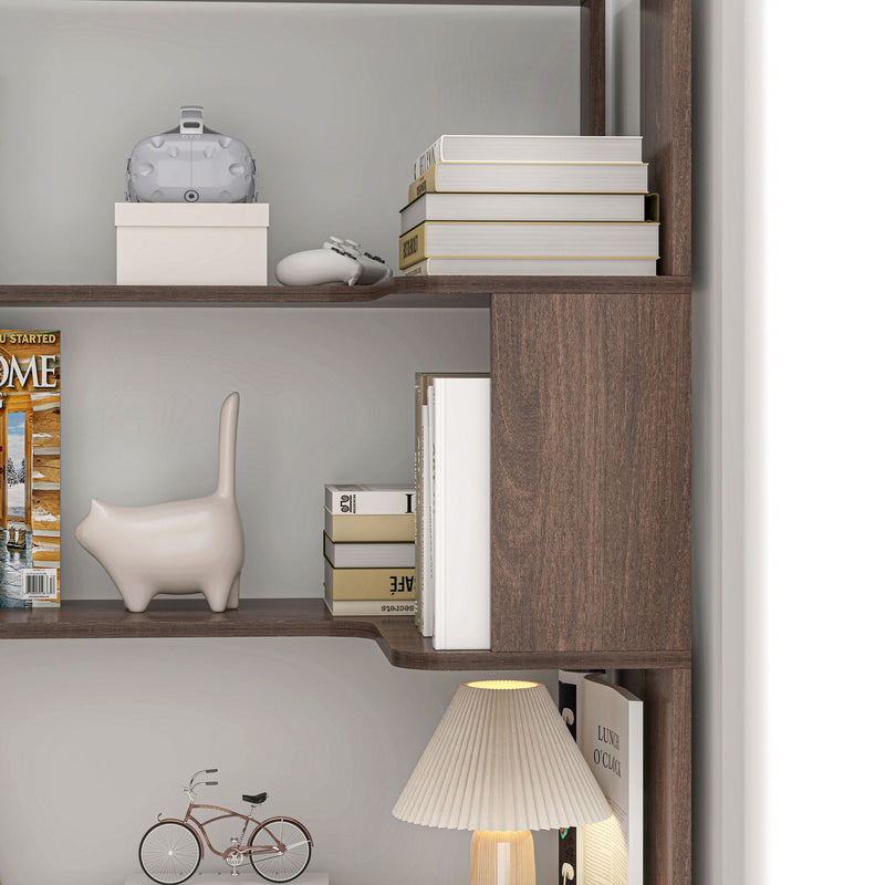 Freestanding Corner Bookshelf For Living Room - Dark Brown