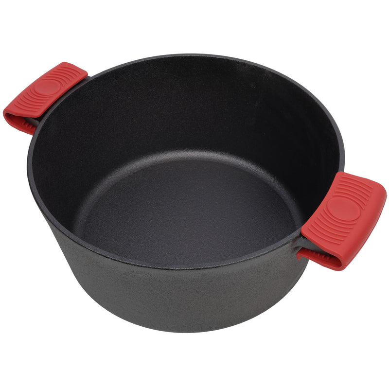 3 In 1 Pre-Seasoned Cast Iron Dutch Oven, Outdoor Camping Deep Pot, 5 Quart With Silicone Handles - Black