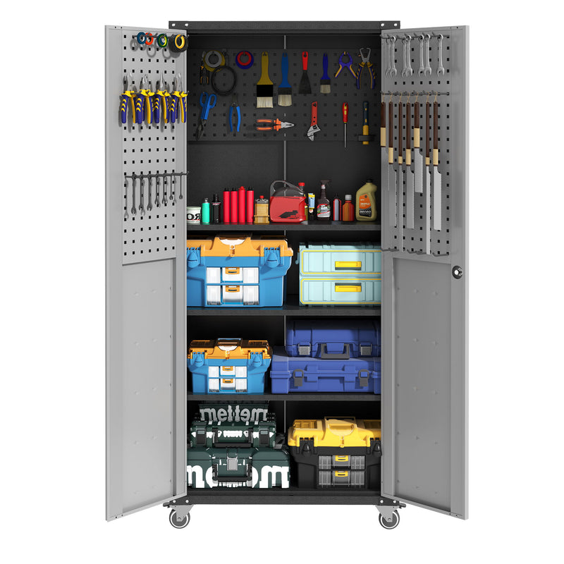 Metal Garage Storage Cabinet With Wheels Heavy Duty Tool Storage Cabinet - Black / Gray