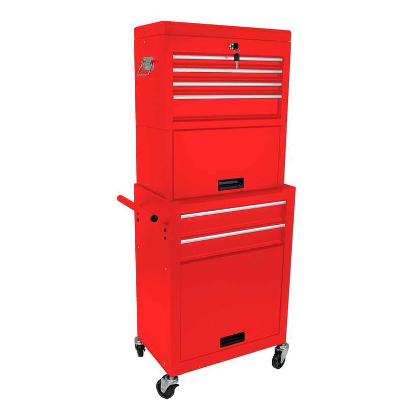 6 Drawer Lockable Tool Cabinet On Wheels, Steel Rolling Tool Chest With Detachable Toolbox