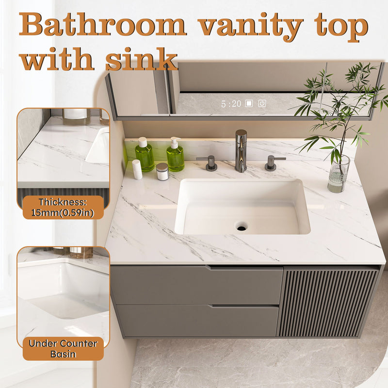 Bianco Carrara Venato Elegant Marble Vanity Top, Bathroom Vanity With Undermount Sink, Sintered Stone
